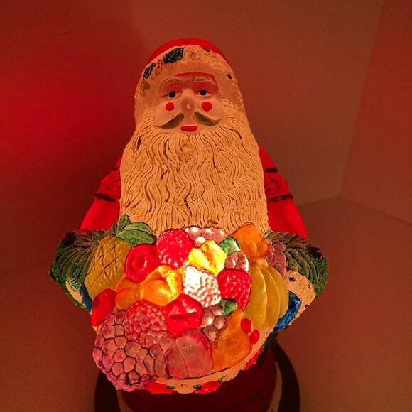 Vintage Merck 1997 Old World Christmas Handpainted Glass Bountiful Santa Light 6